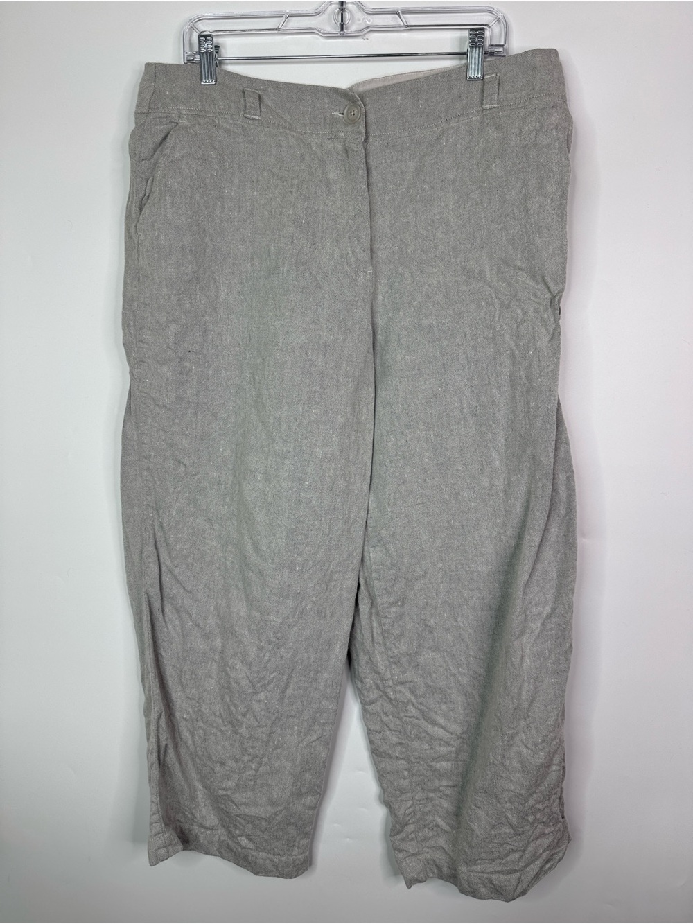 Poetry Light Gray Linen Blend Cropped Pants Size 14 US 36x27